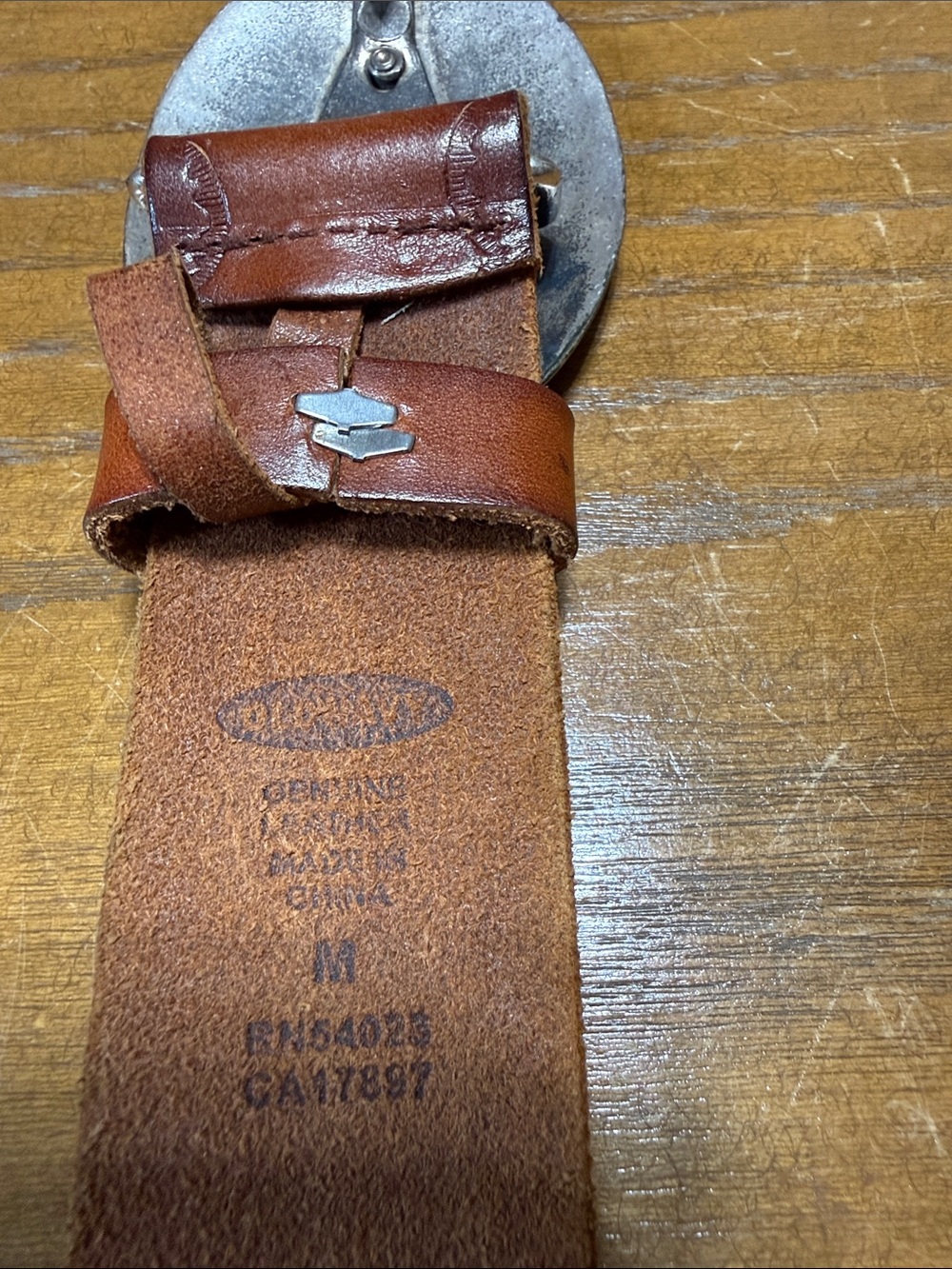Old Navy Brown genuine Leather western style Belt with Ornate Oval Buckle - Picture 3 of 3